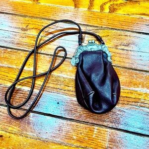 One World by Brighton Stacy Crossbody Brown Leather Purse with Cherub Kiss-lock